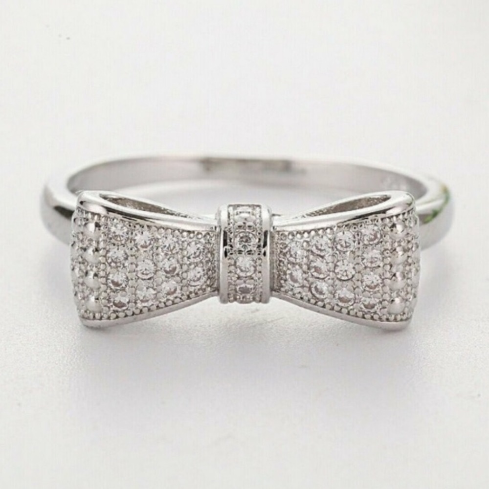 •••New 925 Sterling Silver Diamond Bow Ring - Picture 4 of 6
